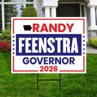 Randy Feenstra For Iowa Governor 2026 Yard Sign, Corrugated Plastic Governor Elections Race Red White & Blue Yard Sign with Metal H-Stake