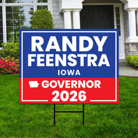 Randy Feenstra For Iowa Governor 2026 Yard Sign, Corrugated Plastic Governor Elections Race Red White & Blue Yard Sign with Metal H-Stake