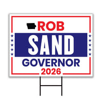 Rob Sand For Iowa Governor 2026 Yard Sign, Corrugated Plastic Governor Elections Race Red White & Blue Yard Sign with Metal H-Stake