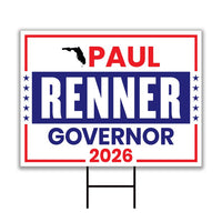 Paul Renner For Florida Governor 2026 Yard Sign, Corrugated Plastic Governor Elections Race Red White & Blue Yard Sign with Metal H-Stake