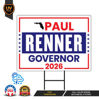 Paul Renner For Florida Governor 2026 Yard Sign, Corrugated Plastic Governor Elections Race Red White & Blue Yard Sign with Metal H-Stake