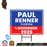 Paul Renner For Florida Governor 2026 Yard Sign, Corrugated Plastic Governor Elections Race Red White & Blue Yard Sign with Metal H-Stake