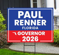 Paul Renner For Florida Governor 2026 Yard Sign, Corrugated Plastic Governor Elections Race Red White & Blue Yard Sign with Metal H-Stake