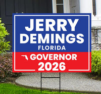 Jerry Demings For Florida Governor 2026 Yard Sign, Corrugated Plastic Governor Elections Race Red White & Blue Yard Sign with Metal H-Stake
