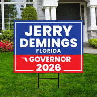 Jerry Demings For Florida Governor 2026 Yard Sign, Corrugated Plastic Governor Elections Race Red White & Blue Yard Sign with Metal H-Stake