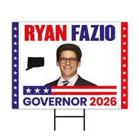 Ryan Fazio For Connecticut Governor 2026 Yard Sign, Corrugated Plastic Governor Elections Race Red White & Blue Yard Sign with Metal H-Stake
