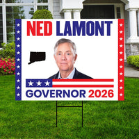 Ned Lamont For Connecticut Governor 2026 Yard Sign, Corrugated Plastic Governor Elections Race Red White & Blue Yard Sign with Metal H-Stake