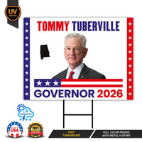 Tommy Tuberville For Alabama Governor 2026 Yard Sign, Corrugated Governor Elections Race Red White & Blue Yard Sign with Metal H-Stake