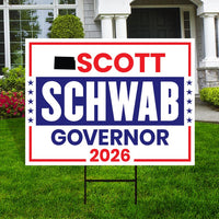 Scott Schwab For Kansas Governor 2026 Yard Sign, Corrugated Plastic Governor Elections Race Red White & Blue Yard Sign with Metal H-Stake