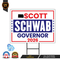Scott Schwab For Kansas Governor 2026 Yard Sign, Corrugated Plastic Governor Elections Race Red White & Blue Yard Sign with Metal H-Stake