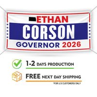 Ethan Corson For Kansas U.S. Governor Banner Sign, 13 oz Waterproof US Governor Election 2026 Vinyl Banner With Metal Grommets
