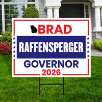 Brad Raffensperger For Georgia Governor 2026 Yard Sign, Corrugated Governor Elections Race Red White & Blue Yard Sign with Metal H-Stake