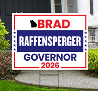 Brad Raffensperger For Georgia Governor 2026 Yard Sign, Corrugated Governor Elections Race Red White & Blue Yard Sign with Metal H-Stake