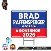 Brad Raffensperger For Georgia Governor 2026 Yard Sign, Corrugated Governor Elections Race Red White & Blue Yard Sign with Metal H-Stake