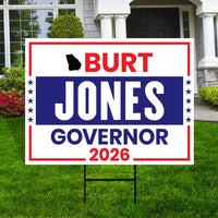 Burt Jones For Georgia Governor 2026 Yard Sign, Corrugated Plastic Governor Elections Race Red White & Blue Yard Sign with Metal H-Stake