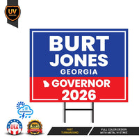 Burt Jones For Georgia Governor 2026 Yard Sign, Corrugated Plastic Governor Elections Race Red White & Blue Yard Sign with Metal H-Stake