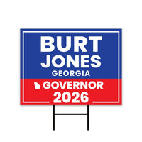 Burt Jones For Georgia Governor 2026 Yard Sign, Corrugated Plastic Governor Elections Race Red White & Blue Yard Sign with Metal H-Stake
