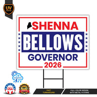 Shenna Bellows For Maine Governor 2026 Yard Sign, Corrugated Plastic Governor Elections Race Red White & Blue Yard Sign with Metal H-Stake