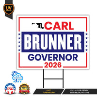 Carl Brunner For Maryland Governor 2026 Yard Sign, Corrugated Plastic Governor Elections Race Red White & Blue Yard Sign with Metal H-Stake
