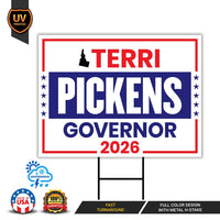 Terri Pickens For Idaho Governor 2026 Yard Sign, Corrugated Plastic Governor Elections Race Red White & Blue Yard Sign with Metal H-Stake