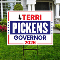 Terri Pickens For Idaho Governor 2026 Yard Sign, Corrugated Plastic Governor Elections Race Red White & Blue Yard Sign with Metal H-Stake