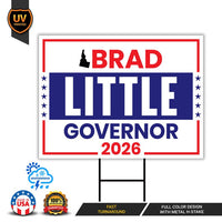 Brad Little For Idaho Governor 2026 Yard Sign, Corrugated Plastic Governor Elections Race Red White & Blue Yard Sign with Metal H-Stake