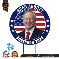 Greg Abbott For Texas Governor 2026 Yard Sign, Corrugated Plastic Governor Elections Race Red White & Blue Yard Sign with Metal H-Stake