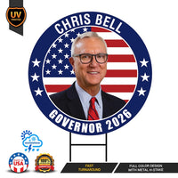 Chris Bell For Texas Governor 2026 Yard Sign, Corrugated Plastic Governor Elections Race Red White & Blue Yard Sign with Metal H-Stake