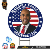 Mandela Barnes For Wisconsin Governor 2026 Yard Sign, Corrugated Plastic Governor Elections Race Red White Blue Yard Sign with Metal H-Stake
