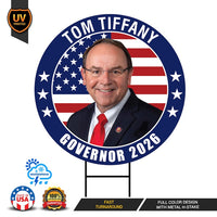 Tom Tiffany For Wisconsin Governor 2026 Yard Sign, Corrugated Plastic Governor Elections Race Red White & Blue Yard Sign with Metal H-Stake