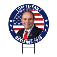 Tom Tiffany For Wisconsin Governor 2026 Yard Sign, Corrugated Plastic Governor Elections Race Red White & Blue Yard Sign with Metal H-Stake