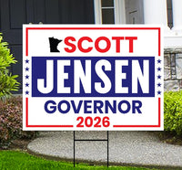 Scott Jensen For Minnesota Governor 2026 Yard Sign, Corrugated Plastic Governor Elections Race Red White & Blue Yard Sign with Metal H-Stake