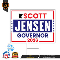 Scott Jensen For Minnesota Governor 2026 Yard Sign, Corrugated Plastic Governor Elections Race Red White & Blue Yard Sign with Metal H-Stake