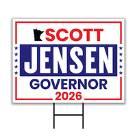 Scott Jensen For Minnesota Governor 2026 Yard Sign, Corrugated Plastic Governor Elections Race Red White & Blue Yard Sign with Metal H-Stake
