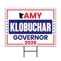 Amy Klobuchar For Minnesota Governor 2026 Yard Sign, Corrugated Plastic Governor Elections Race Red White Blue Yard Sign with Metal H-Stake