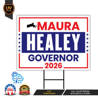 Maura Healey For Massachusetts Governor 2026 Yard Sign, Corrugated Governor Elections Race Red White & Blue Yard Sign with Metal H-Stake