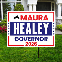 Maura Healey For Massachusetts Governor 2026 Yard Sign, Corrugated Governor Elections Race Red White & Blue Yard Sign with Metal H-Stake