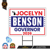 Jocelyn Benson For Michigan Governor 2026 Yard Sign, Corrugated Plastic Governor Elections Race Red White Blue Yard Sign with Metal H-Stake
