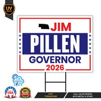 Jim Pillen For Nebraska Governor 2026 Yard Sign, Corrugated Plastic Governor Elections Race Red White & Blue Yard Sign with Metal H-Stake