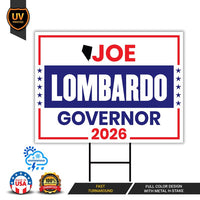 Joe Lombardo For Nevada Governor 2026 Yard Sign, Corrugated Plastic Governor Elections Race Red White & Blue Yard Sign with Metal H-Stake