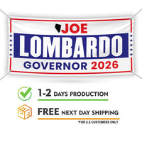 Joe Lombardo For Nevada U.S. Governor Banner Sign, 13 oz Waterproof US Governor Election 2026 Vinyl Banner With Metal Grommets