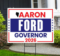 Aaron Ford For Nevada Governor 2026 Yard Sign, Corrugated Plastic Governor Elections Race Red White & Blue Yard Sign with Metal H-Stake