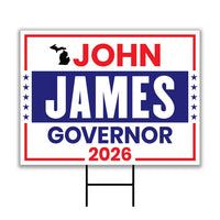 John James For Michigan Governor 2026 Yard Sign, Corrugated Plastic Governor Elections Race Red White & Blue Yard Sign with Metal H-Stake