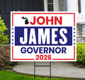 John James For Michigan Governor 2026 Yard Sign, Corrugated Plastic Governor Elections Race Red White & Blue Yard Sign with Metal H-Stake