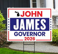 John James For Michigan Governor 2026 Yard Sign, Corrugated Plastic Governor Elections Race Red White & Blue Yard Sign with Metal H-Stake