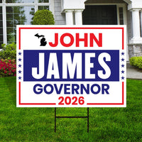 John James For Michigan Governor 2026 Yard Sign, Corrugated Plastic Governor Elections Race Red White & Blue Yard Sign with Metal H-Stake