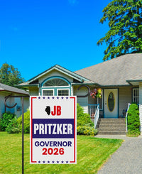 JB Pritzker For Illinois Governor 2026 Garden Flag, Double Sided, 2026 Governor Flag, Democrate, Elections Flag, Race Red White & Blue Flag