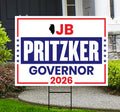 JB Pritzker For Illinois Governor 2026 Yard Sign, Corrugated Plastic Governor Elections Race Red White & Blue Yard Sign with Metal H-Stake