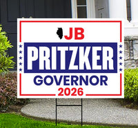JB Pritzker For Illinois Governor 2026 Yard Sign, Corrugated Plastic Governor Elections Race Red White & Blue Yard Sign with Metal H-Stake