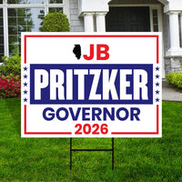 JB Pritzker For Illinois Governor 2026 Yard Sign, Corrugated Plastic Governor Elections Race Red White & Blue Yard Sign with Metal H-Stake